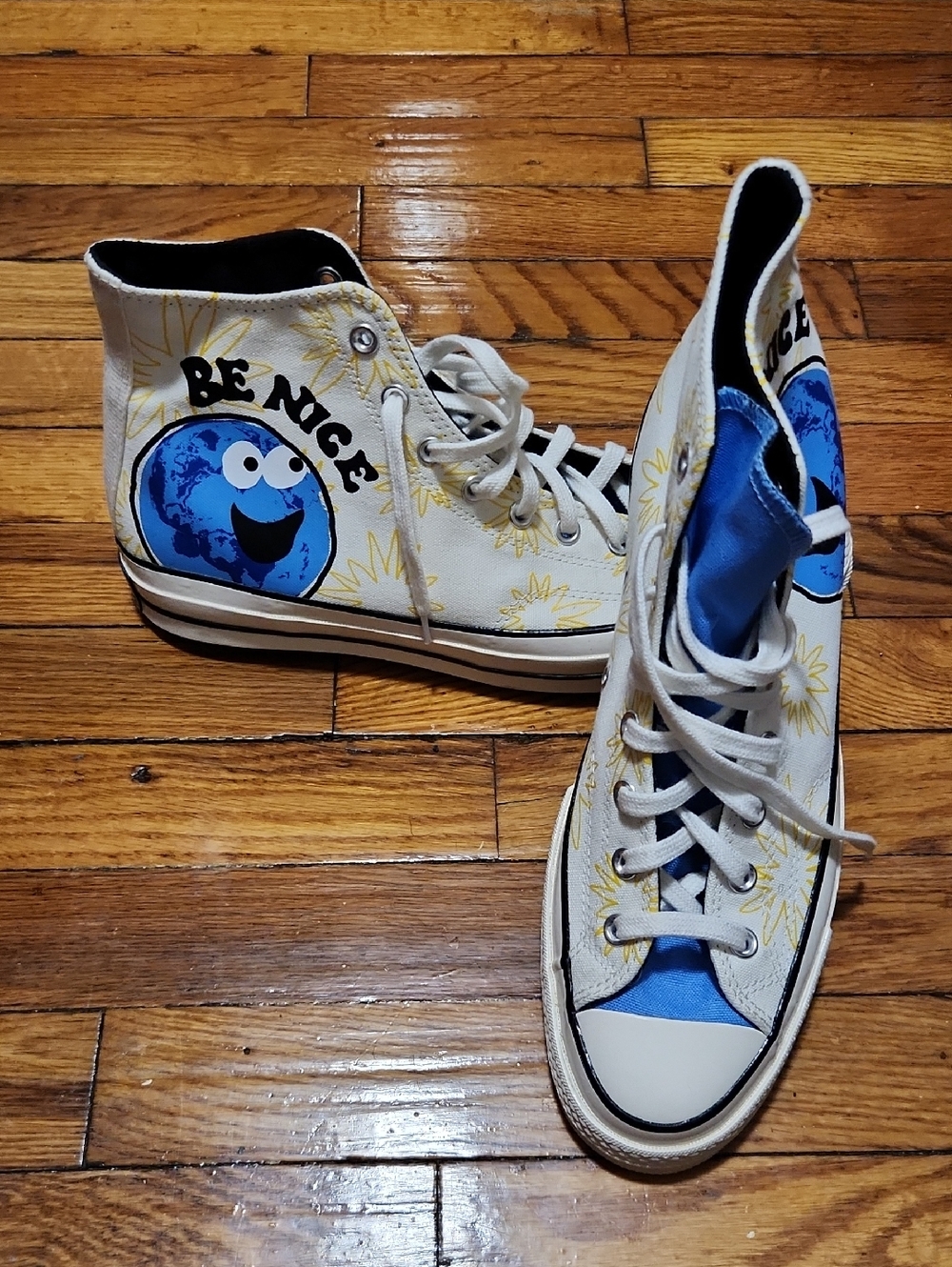 Converse White & Blue 'Be Nice' High-Top Sneakers